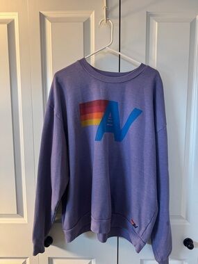 Aviator Nation Purple Crewneck Sweatshirt with Rainbow AV Graphic